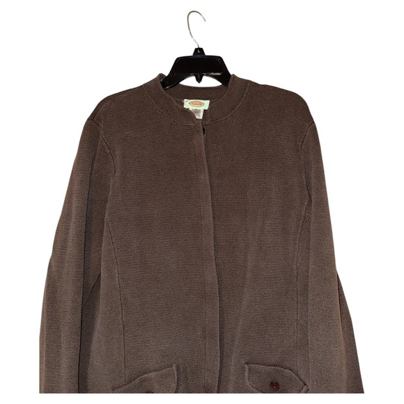 Talbots Womens Silk Blend Brown Knit‎ Blazer Jacket XL Hidden Button Front - Picture 2 of 5